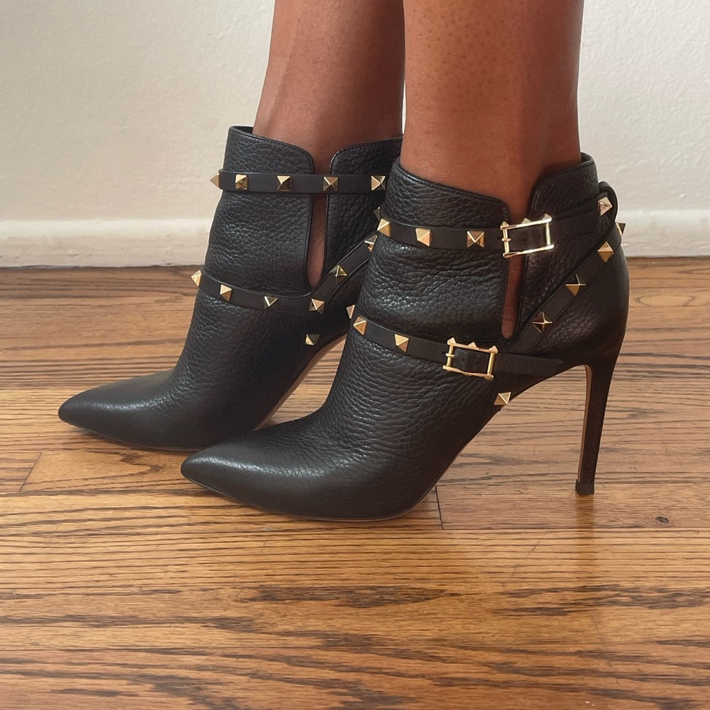 Valentino Black Heeled Boots with Gold Accents